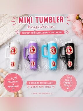Mini Tumbler Keychain Cute Strawberry Cup Charm. Chapstick holder